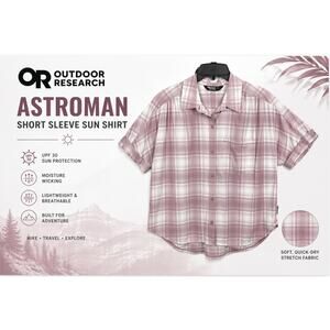 Outdoor Research Astroman Short Sleeve Sun Shirt Pink White UPF 50 SZ M Gorpcore